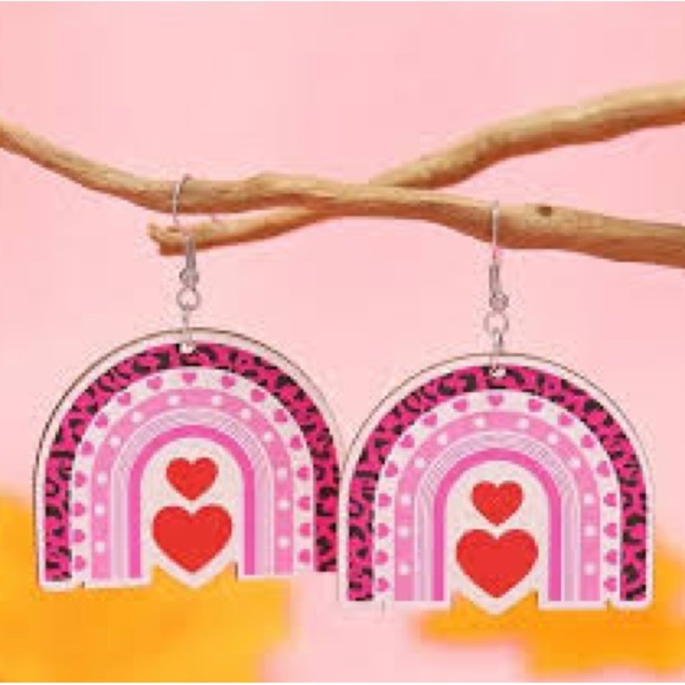 Pink and Red Rainbow Heart Earrings